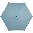 Ensemble de salle à manger 5 pièces Hanover Lavallette bleu océan avec 4 chaises fixes, table ronde en verre de 132 cm, parasol et pied de table.