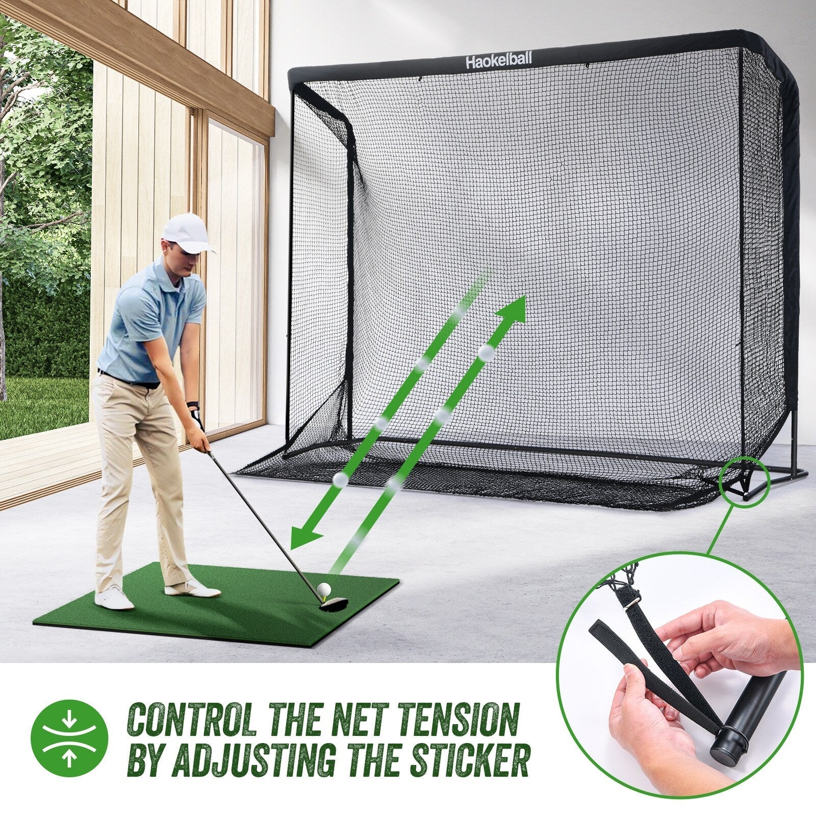 Réseau de golf Haokelball 3x2,3m, filet d'entraînement de golf avec cible en tissu, filet de frappe de golf robuste