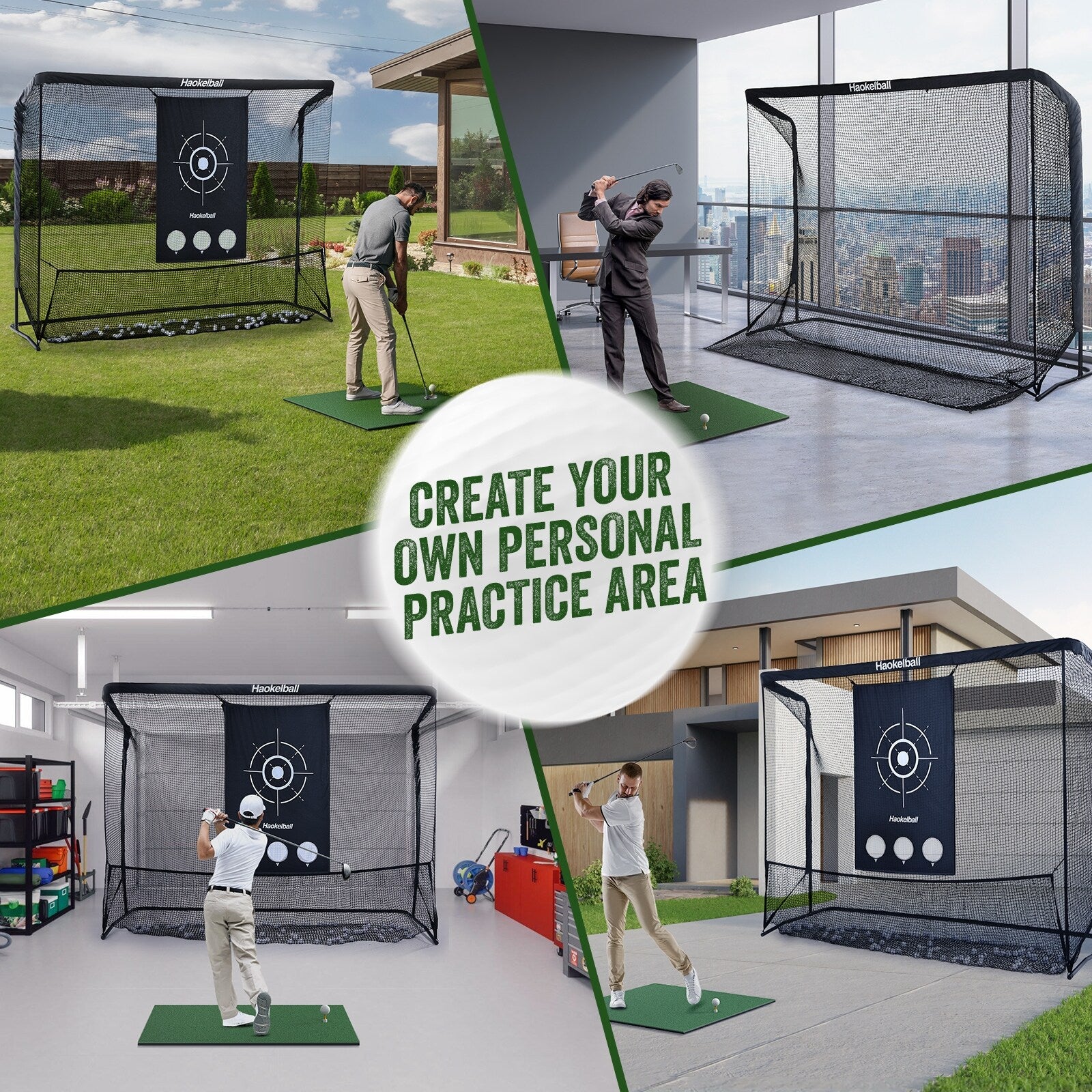 Réseau de golf Haokelball 3x2,3m, filet d'entraînement de golf avec cible en tissu, filet de frappe de golf robuste