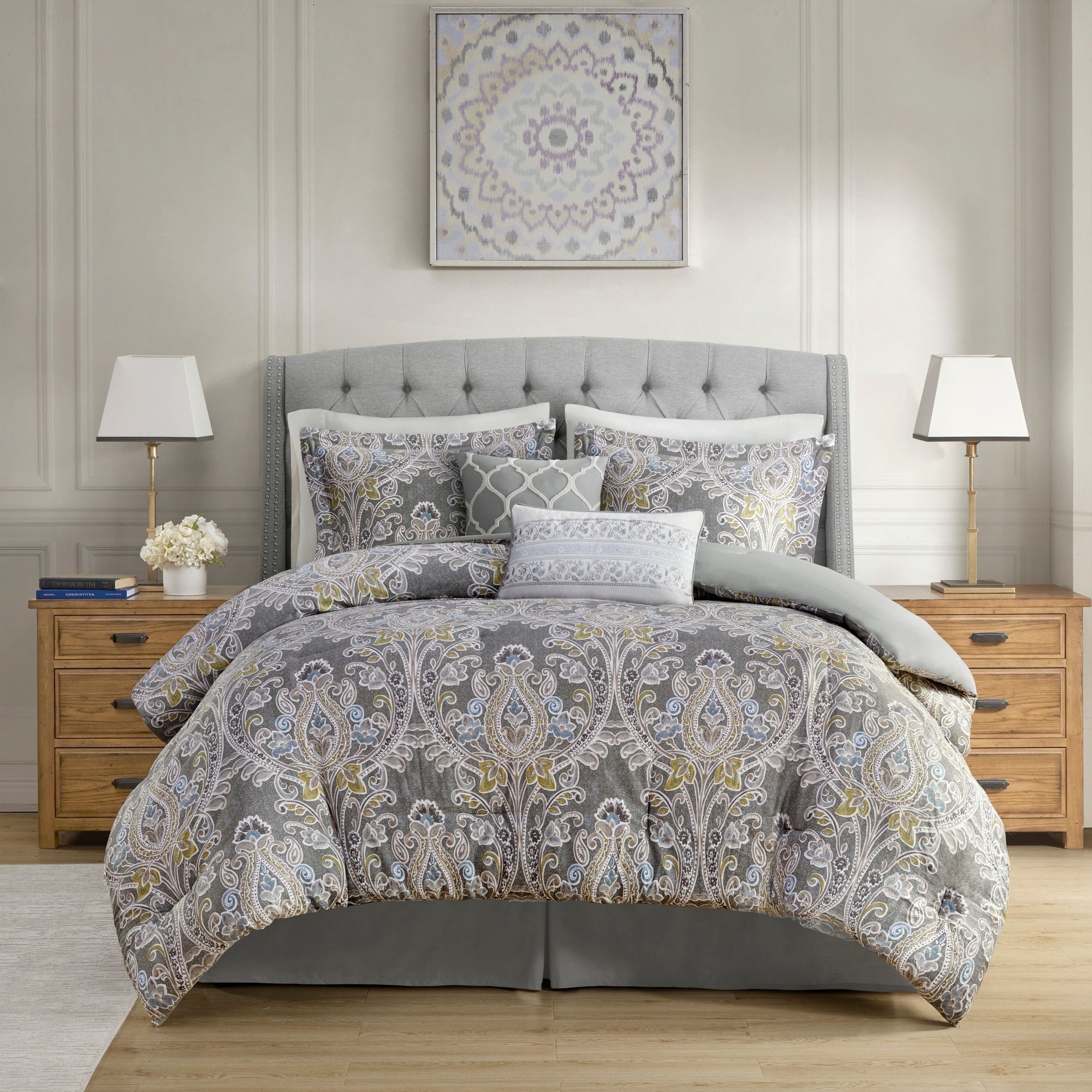 Ensemble de couette en coton à motifs damassés gris Harbor House Hallie, 6 pièces