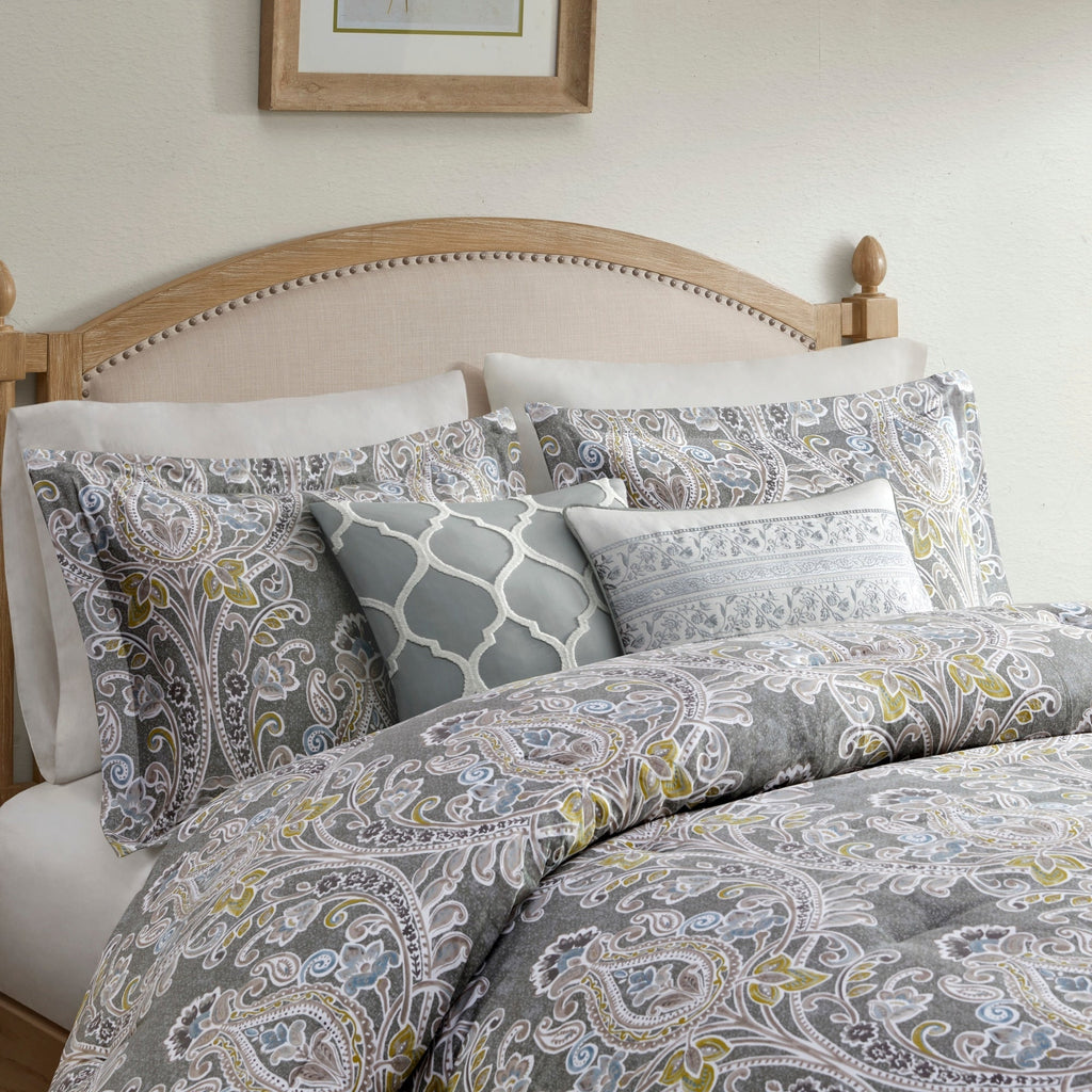 Ensemble de couette en coton à motifs damassés gris Harbor House Hallie, 6 pièces