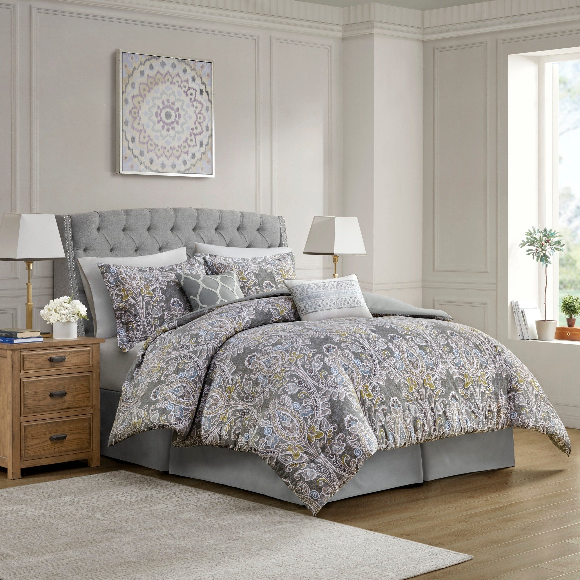 Ensemble de couette en coton à motifs damassés gris Harbor House Hallie, 6 pièces