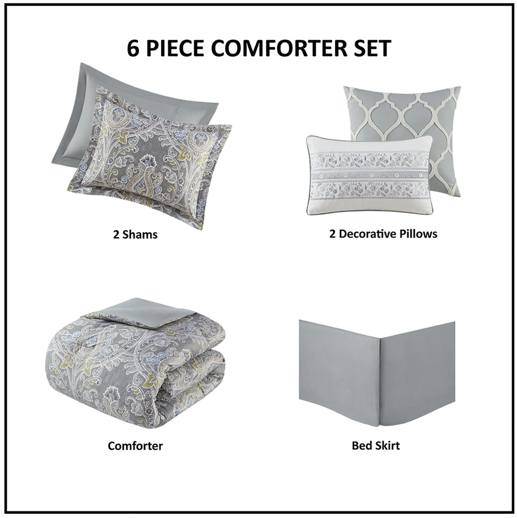 Ensemble de couette en coton à motifs damassés gris Harbor House Hallie, 6 pièces