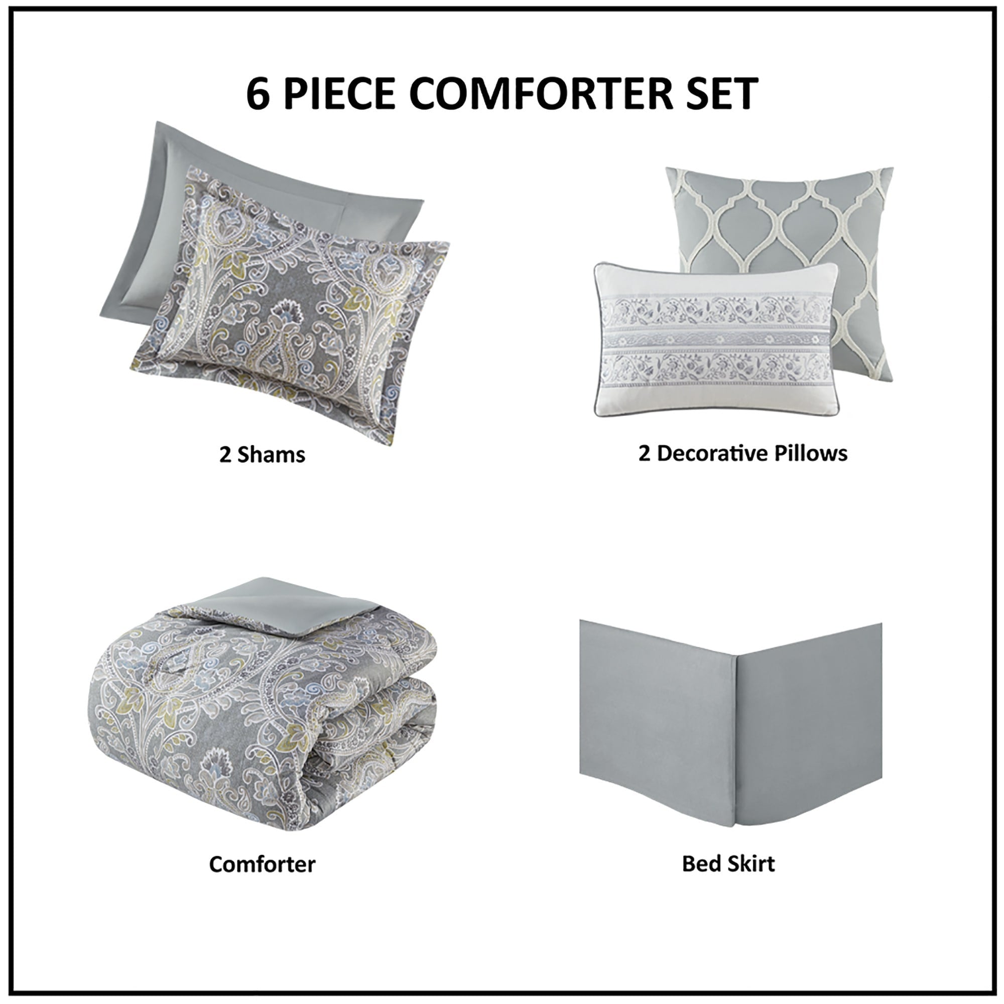 Ensemble de couette en coton à motifs damassés gris Harbor House Hallie, 6 pièces
