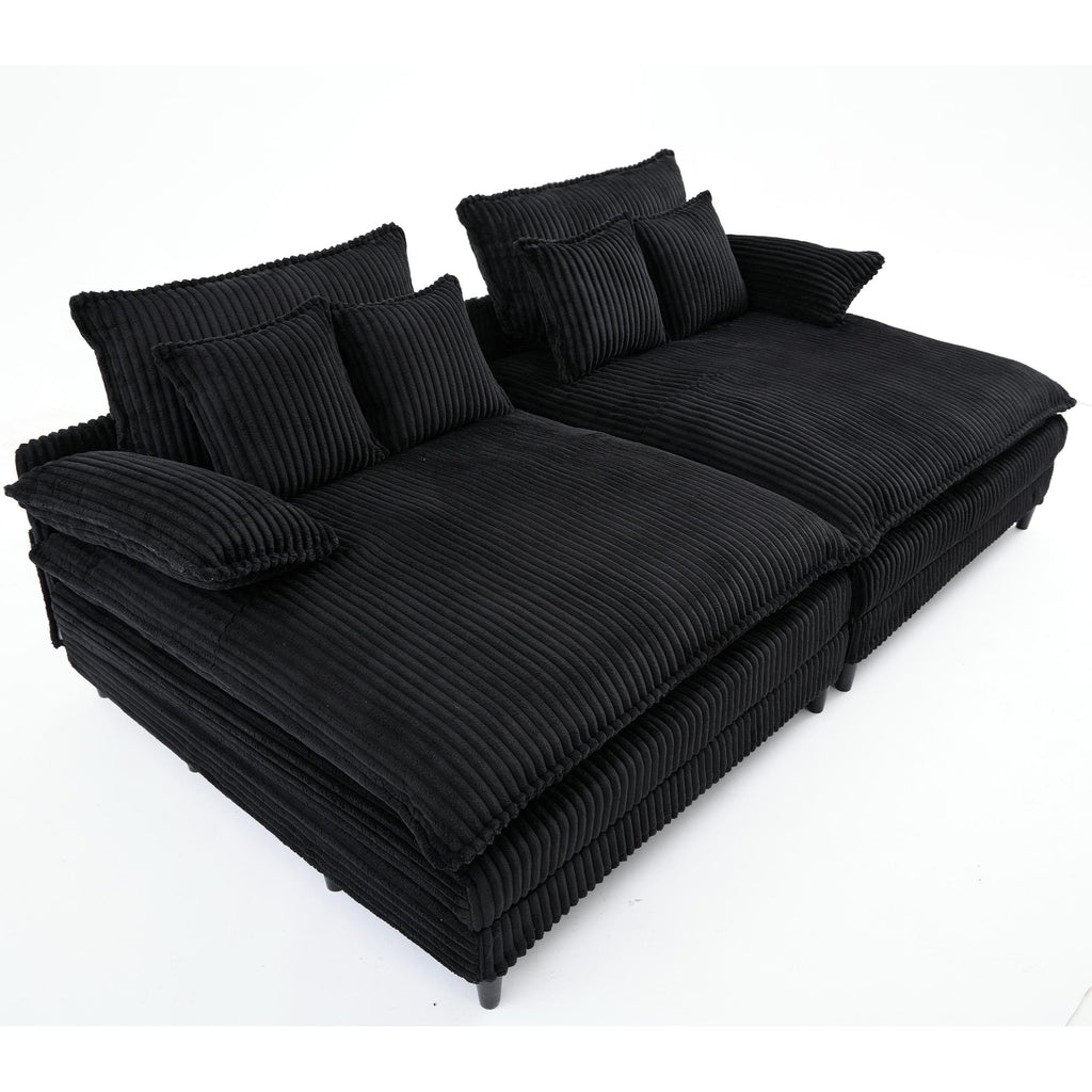 Canapé-lit surdimensionné Harmonia 109 W en velours côtelé, méridienne double profonde avec 4 coussins