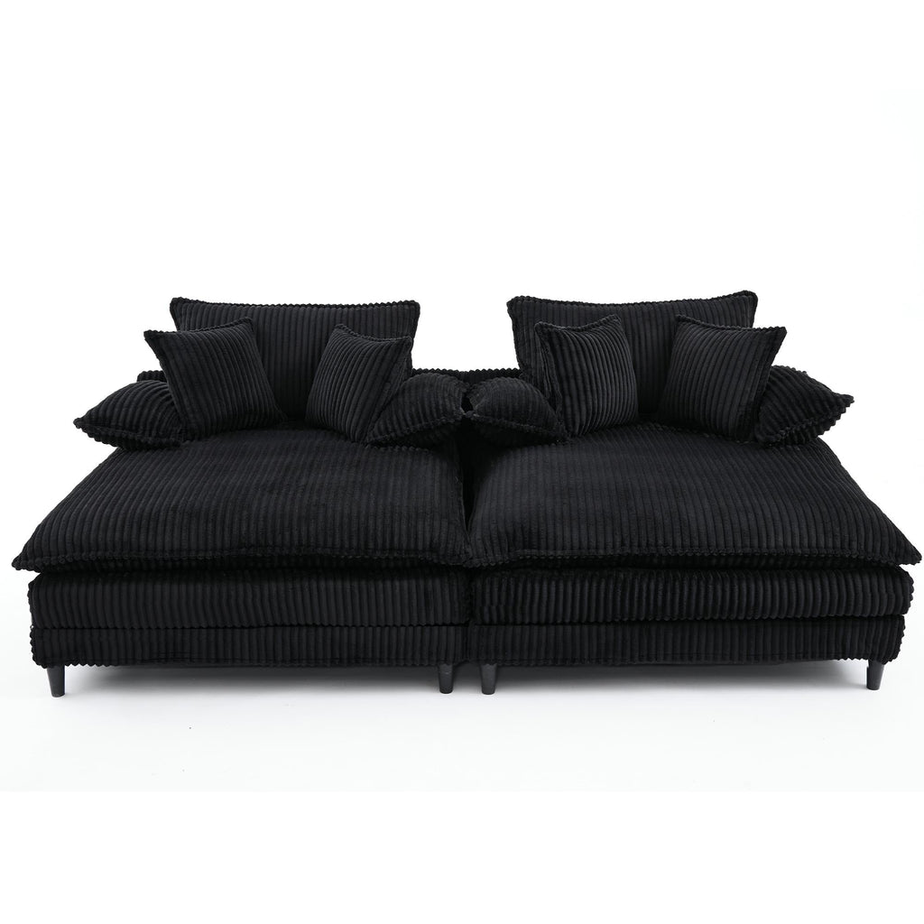 Canapé-lit surdimensionné Harmonia 109 W en velours côtelé, méridienne double profonde avec 4 coussins