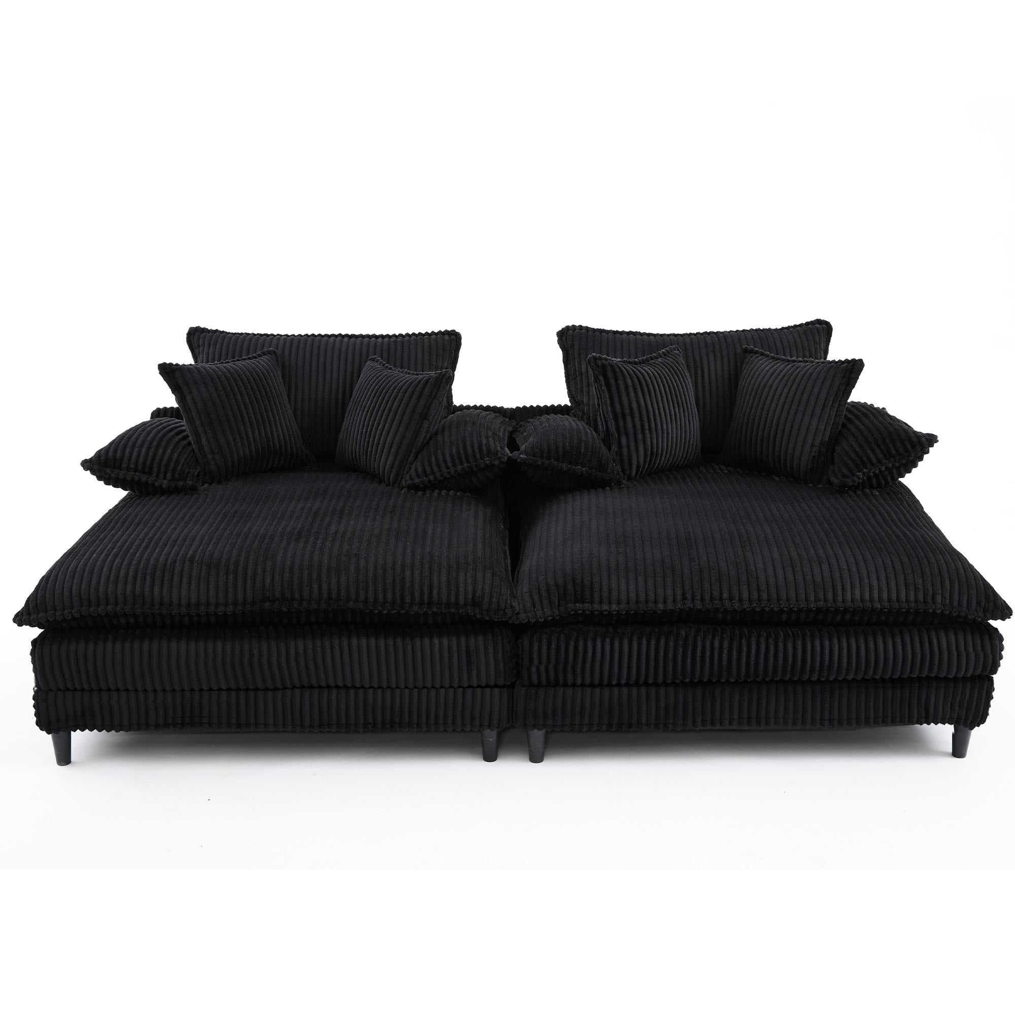 Canapé-lit surdimensionné Harmonia 109 W en velours côtelé, méridienne double profonde avec 4 coussins