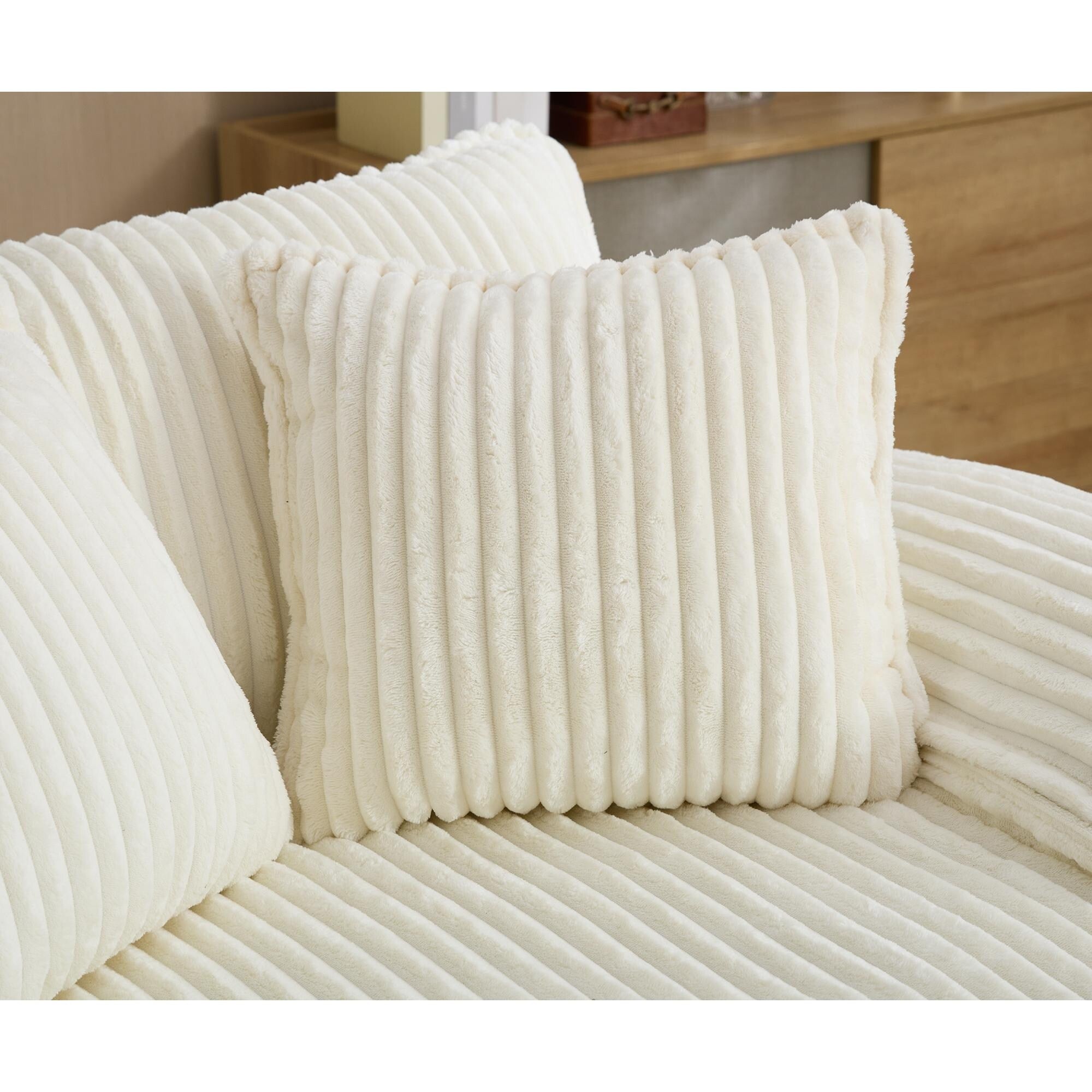 Canapé-lit surdimensionné Harmonia 109 W en velours côtelé, méridienne double profonde avec 4 coussins