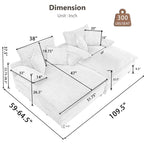 Canapé-lit surdimensionné Harmonia 109 W en velours côtelé, méridienne double profonde avec 4 coussins