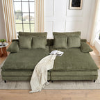 Canapé-lit surdimensionné Harmonia 109 W en velours côtelé, méridienne double profonde avec 4 coussins