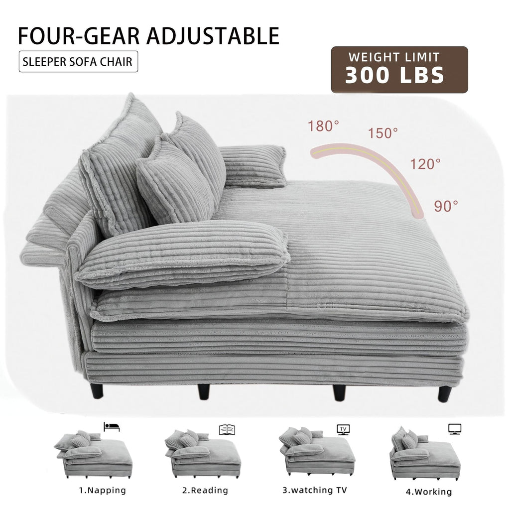 Canapé-lit surdimensionné Harmonia 109 W en velours côtelé, méridienne double profonde avec 4 coussins