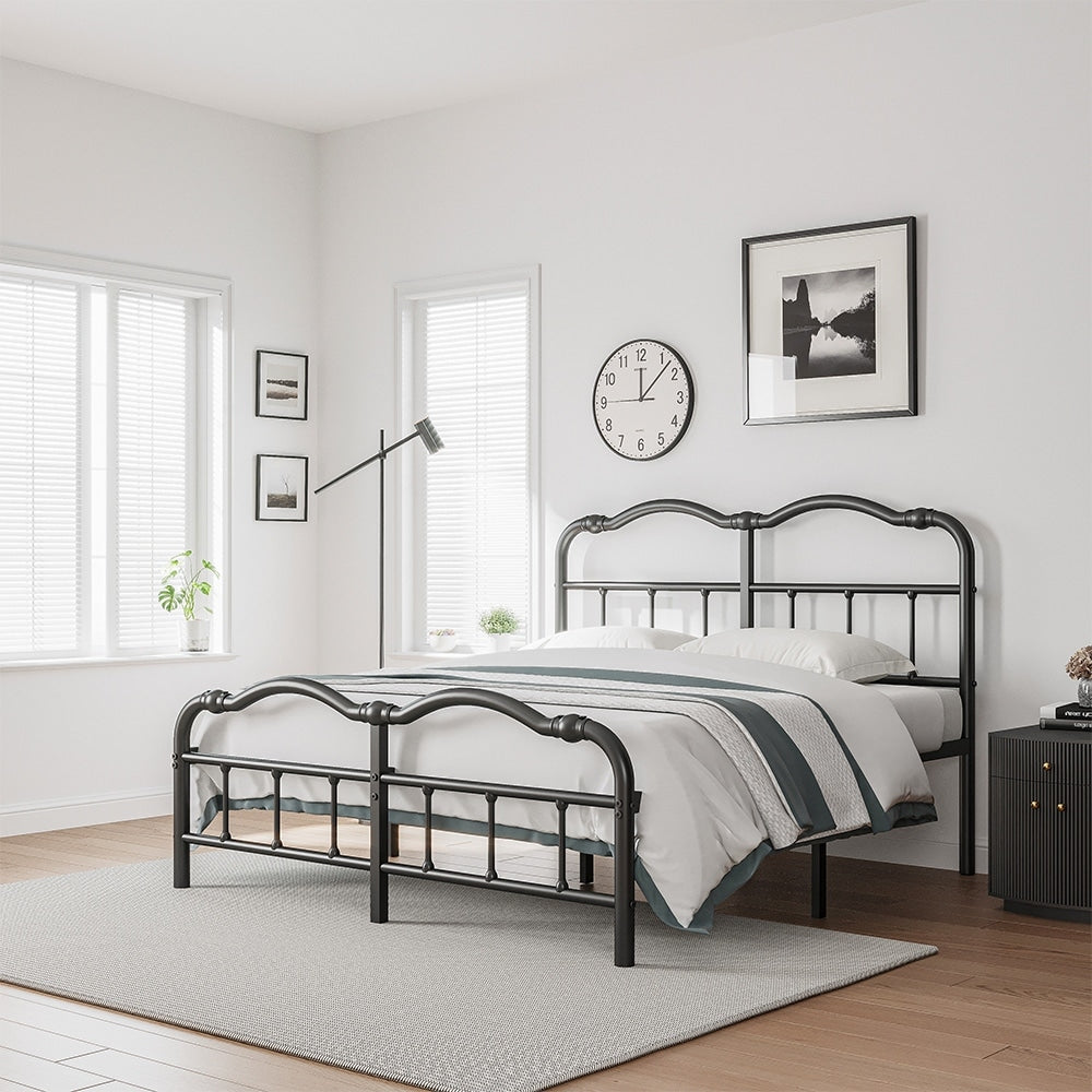 Cadre de lit en métal robuste de 35,5 cm de hauteur, style vintage, supportant jusqu'à 1134 kg, assemblage facile et sans grincement.