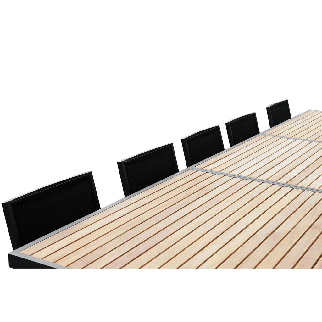 Ensemble de salle à manger d'extérieur Heck 13 pièces en aluminium teck certifié FSC pour 12 personnes, table extensible et chaises empilables, noir anthracite