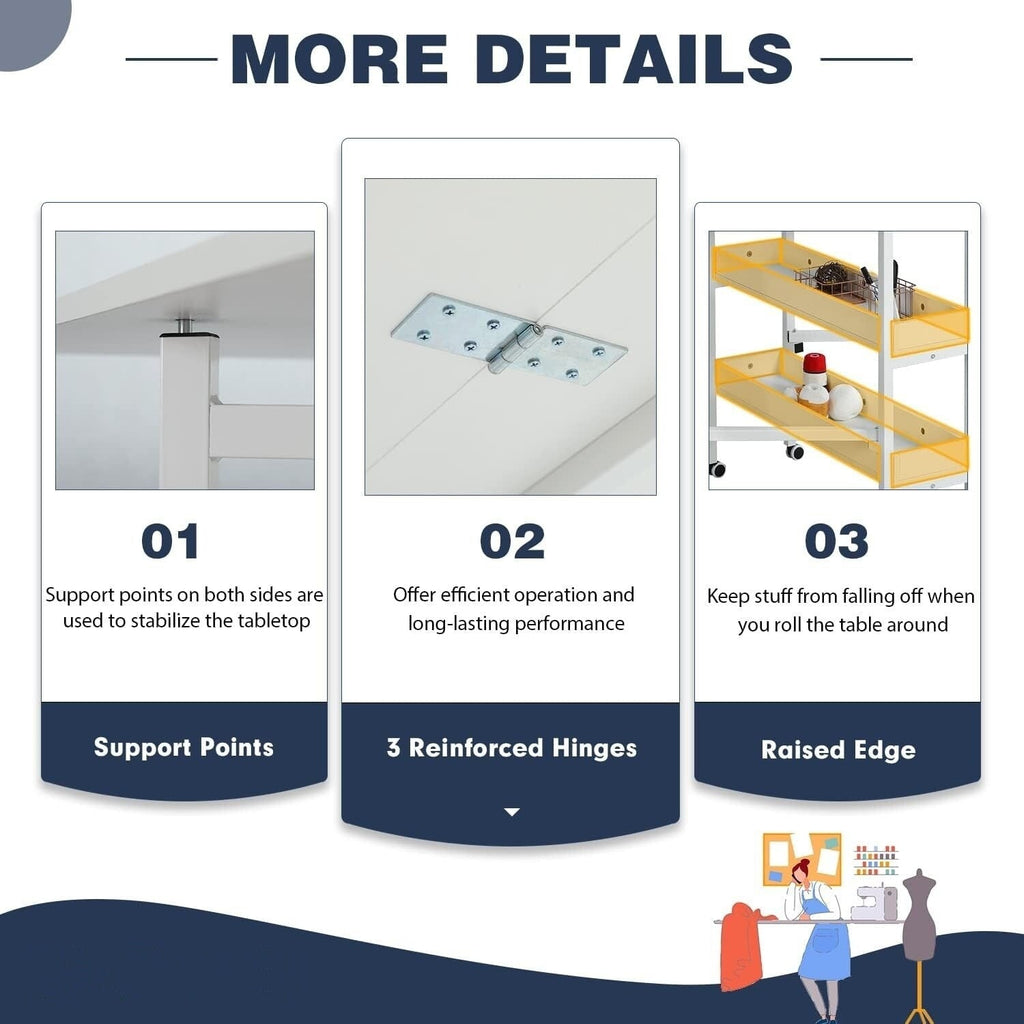 Table d'artisanat à hauteur réglable avec étagères de rangement, table de coupe pliable mobile pour maison, bureau, salle de couture, salle d'artisanat