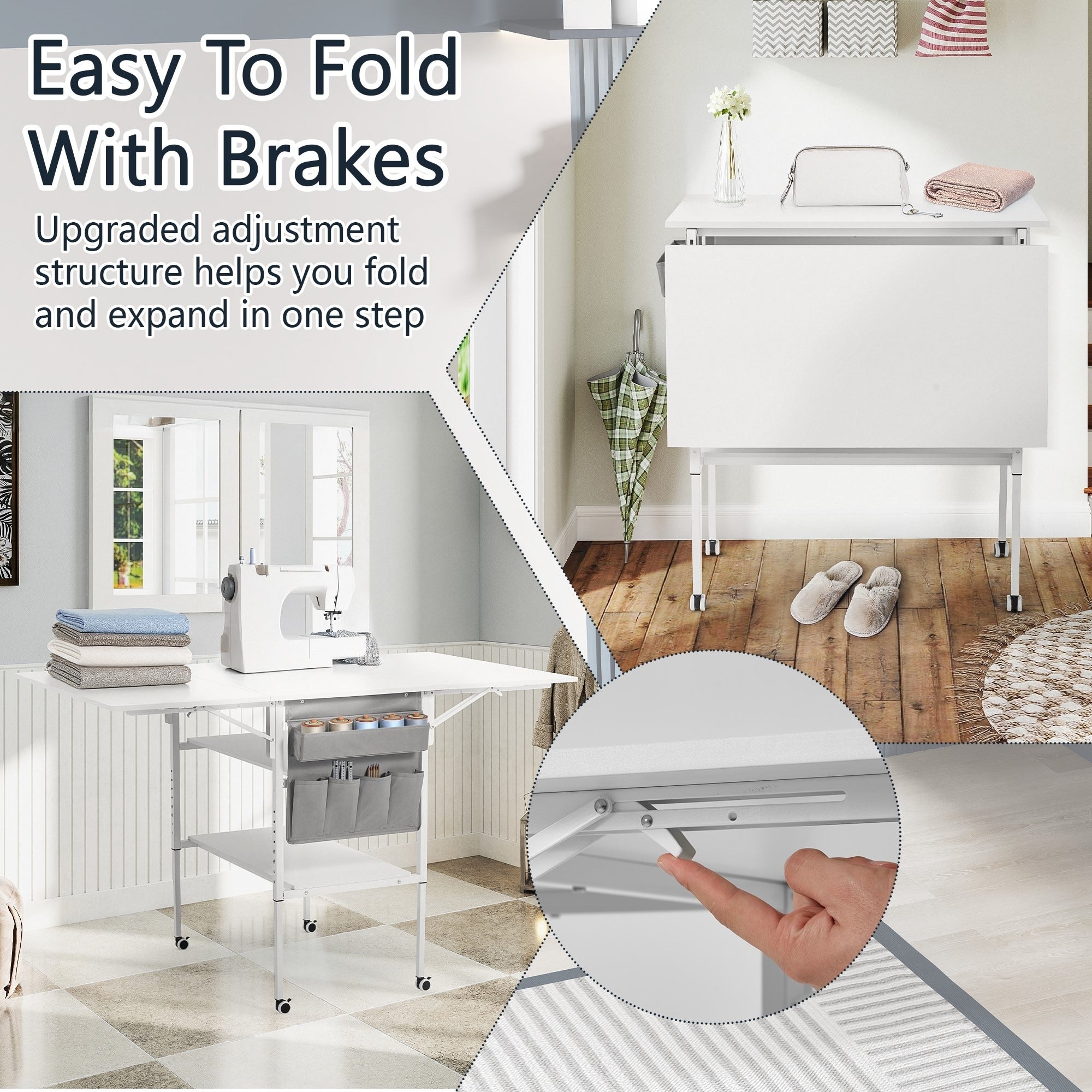 Table d'artisanat à hauteur réglable avec étagères de rangement, table de coupe pliable mobile pour maison, bureau, salle de couture, salle d'artisanat