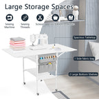 Table d'artisanat à hauteur réglable avec étagères de rangement, table de coupe pliable mobile pour maison, bureau, salle de couture, salle d'artisanat