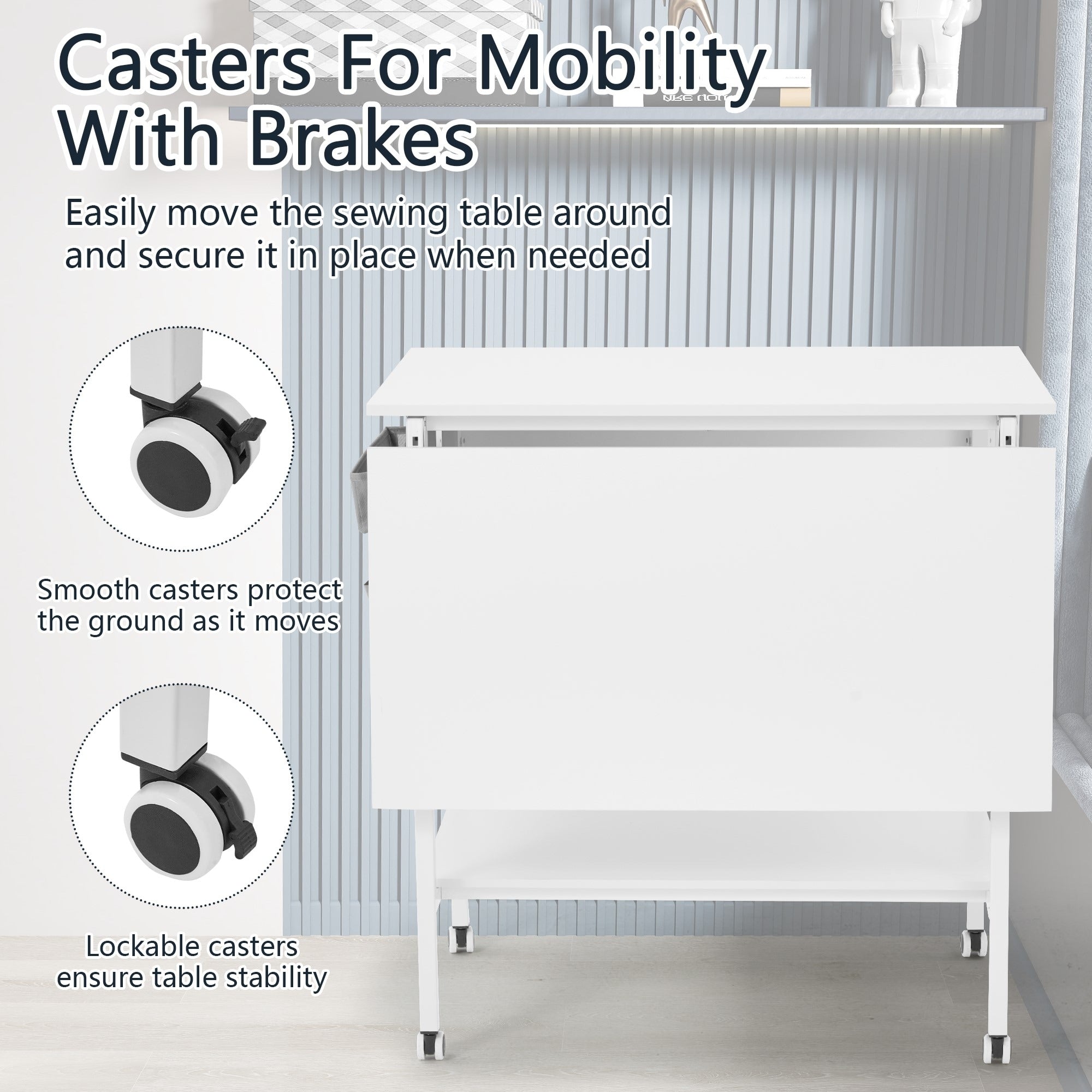 Table d'artisanat à hauteur réglable avec étagères de rangement, table de coupe pliable mobile pour maison, bureau, salle de couture, salle d'artisanat