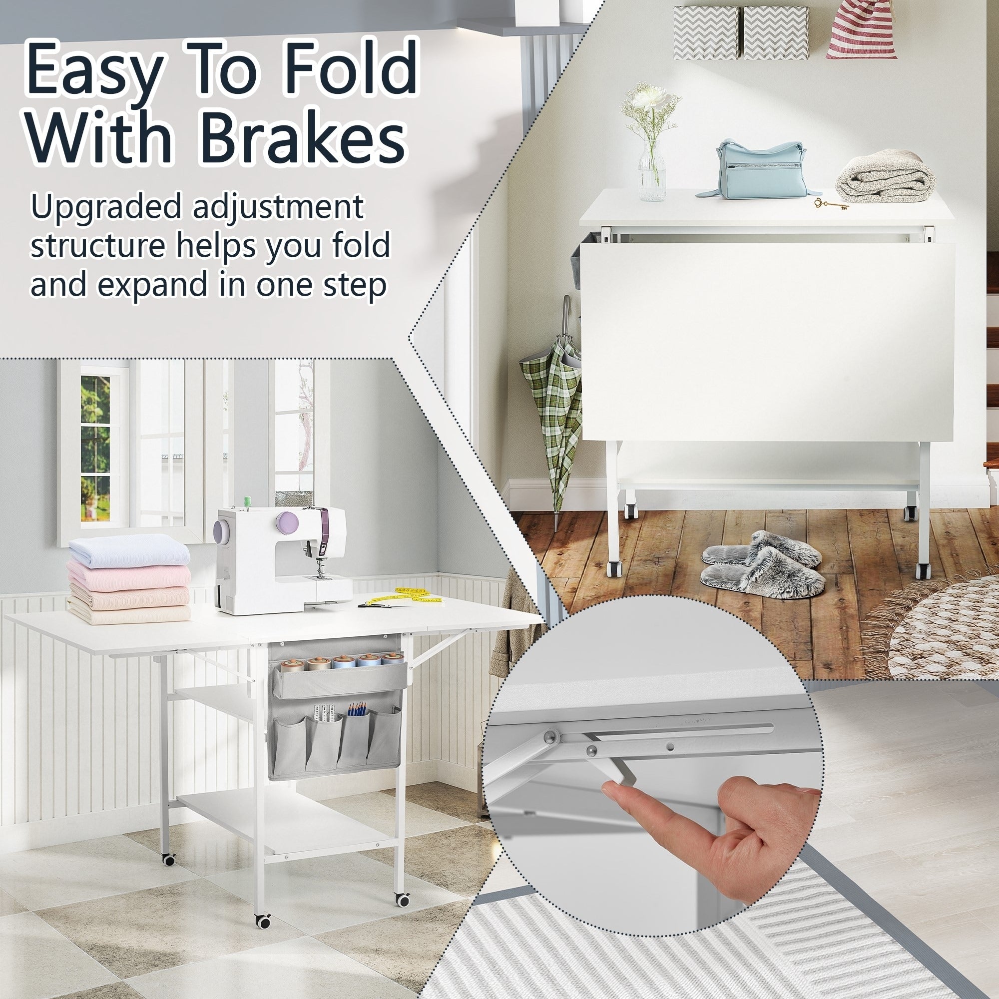 Table d'artisanat à hauteur réglable avec étagères de rangement, table de coupe pliable mobile pour maison, bureau, salle de couture, salle d'artisanat