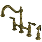Robinet de cuisine Kingston Brass Heritage Bridge avec pulvérisateur en laiton