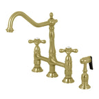 Robinet de cuisine Kingston Brass Heritage Bridge avec pulvérisateur en laiton