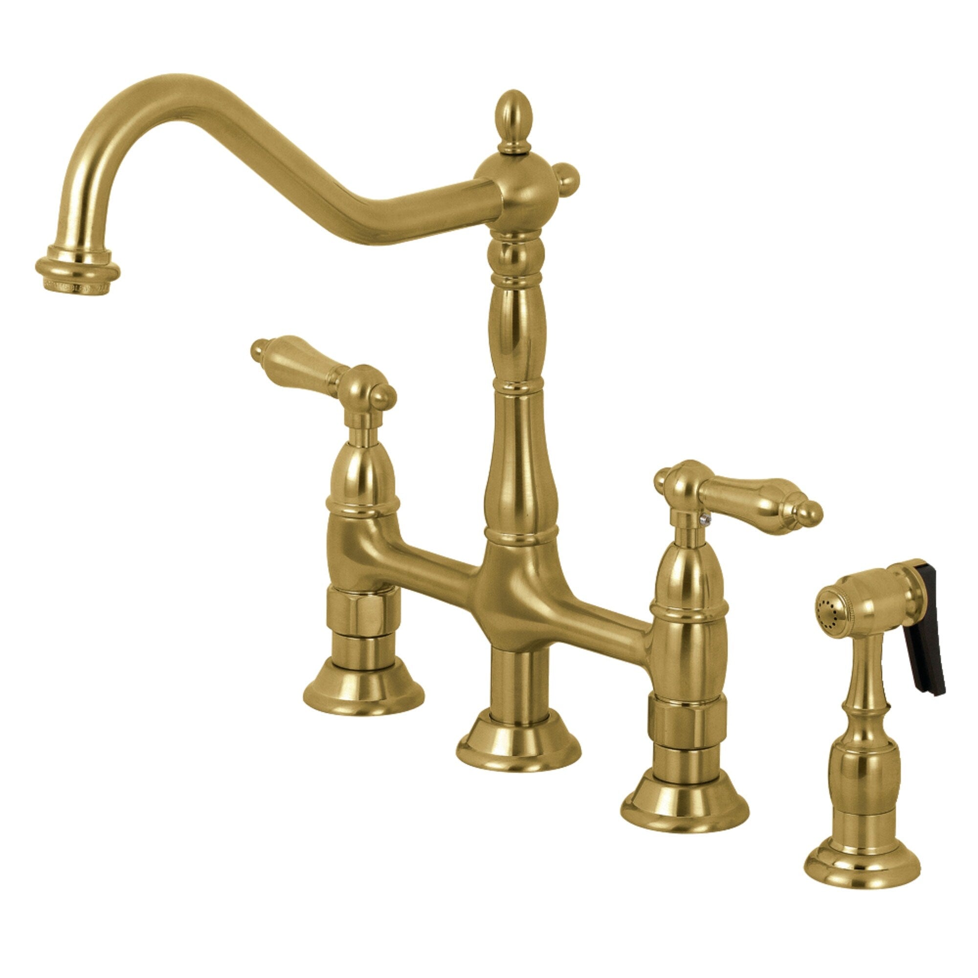 Robinet de cuisine Heritage Bridge avec pulvérisateur en laiton