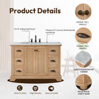 Meuble-lavabo Hervas avec plan de toilette en marbre naturel, sans miroir.