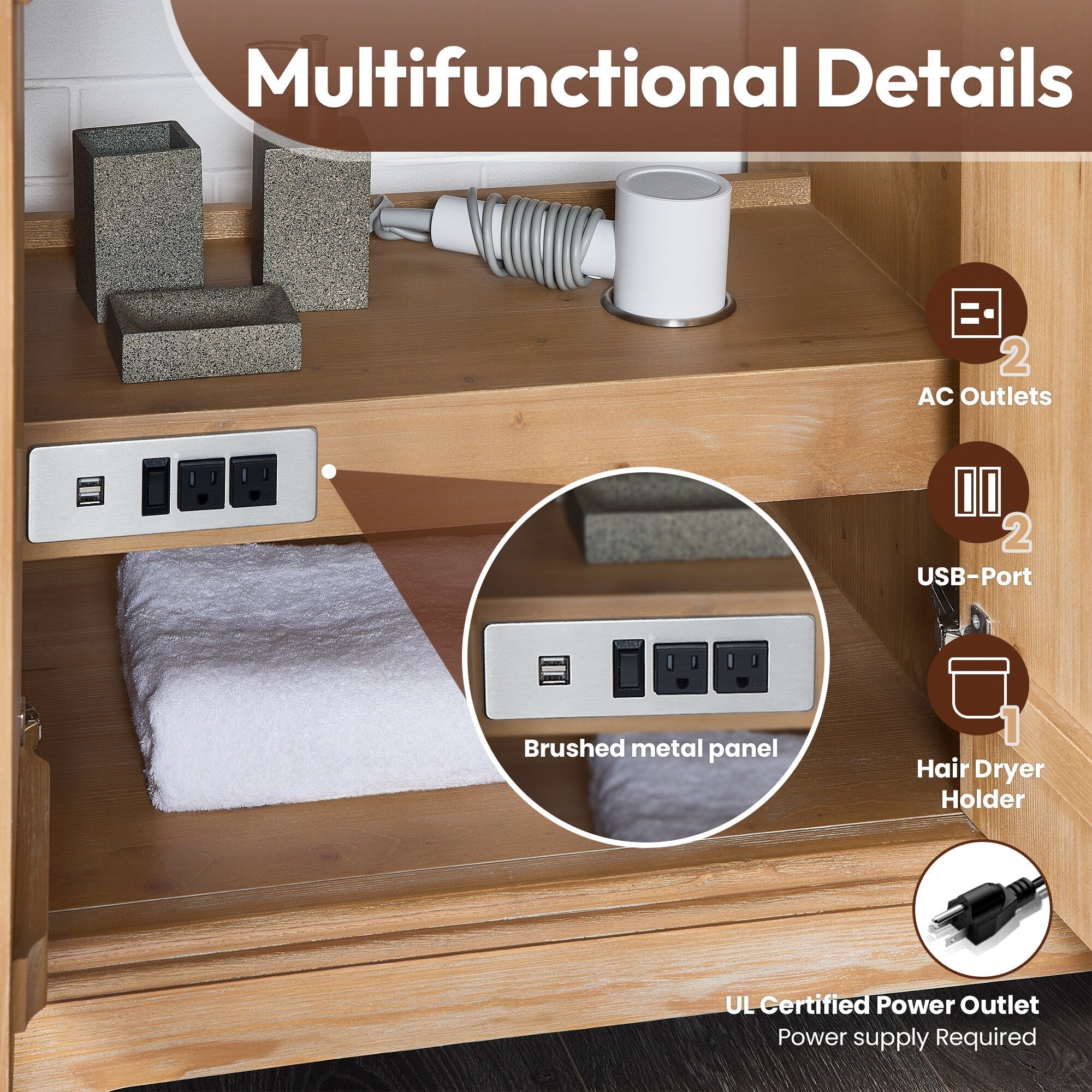 Meuble-lavabo Hervas avec plan de toilette en marbre naturel, sans miroir.