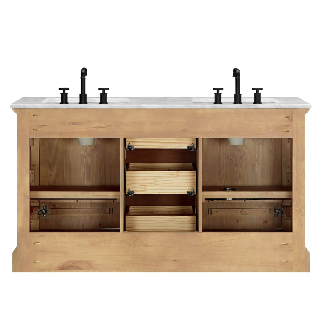 Meuble-lavabo Hervas avec plan de toilette en marbre naturel, sans miroir.