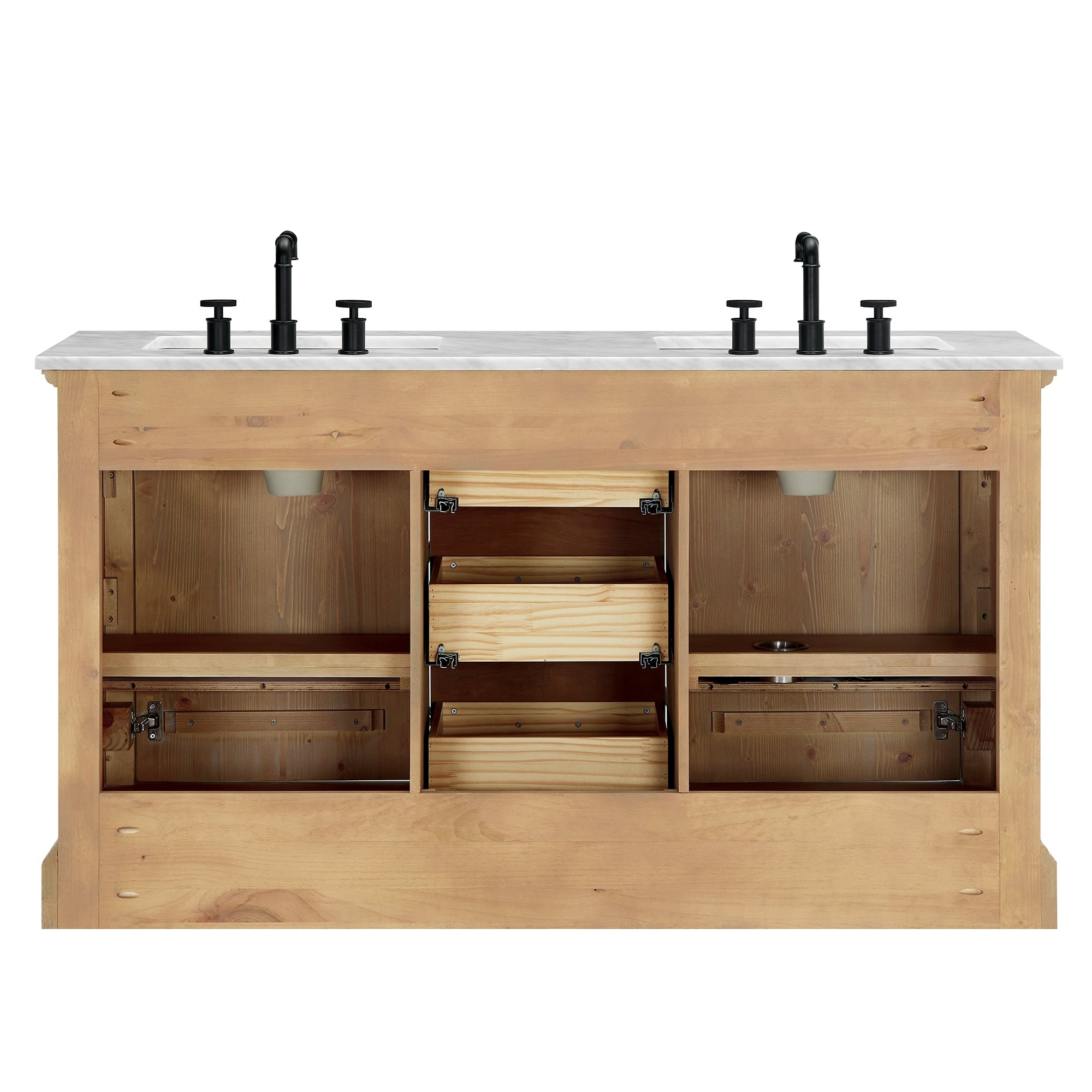 Meuble-lavabo Hervas avec plan de toilette en marbre naturel, sans miroir.