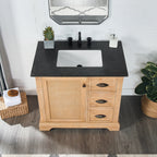 Meuble-lavabo Hervas avec plan de toilette en marbre naturel, sans miroir.