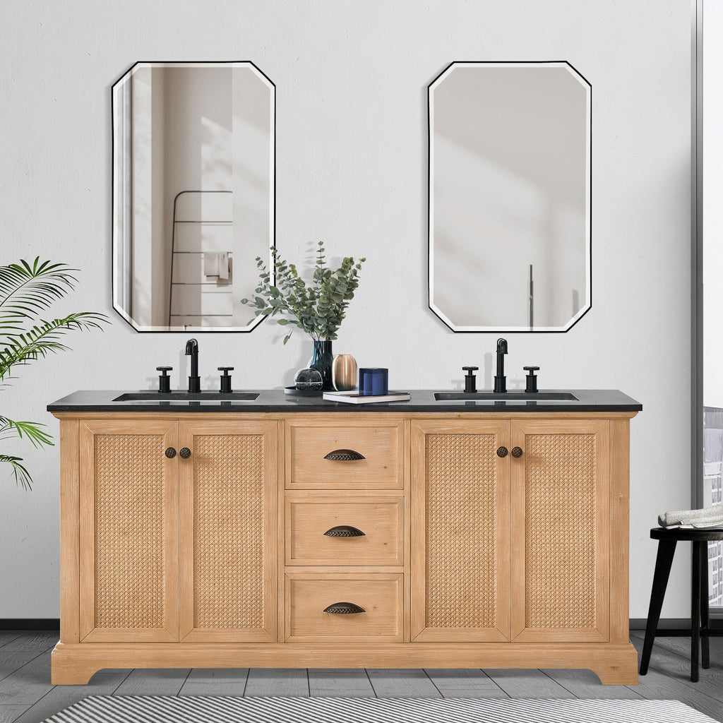 Meuble-lavabo Hervas avec plan de toilette en marbre naturel, sans miroir.