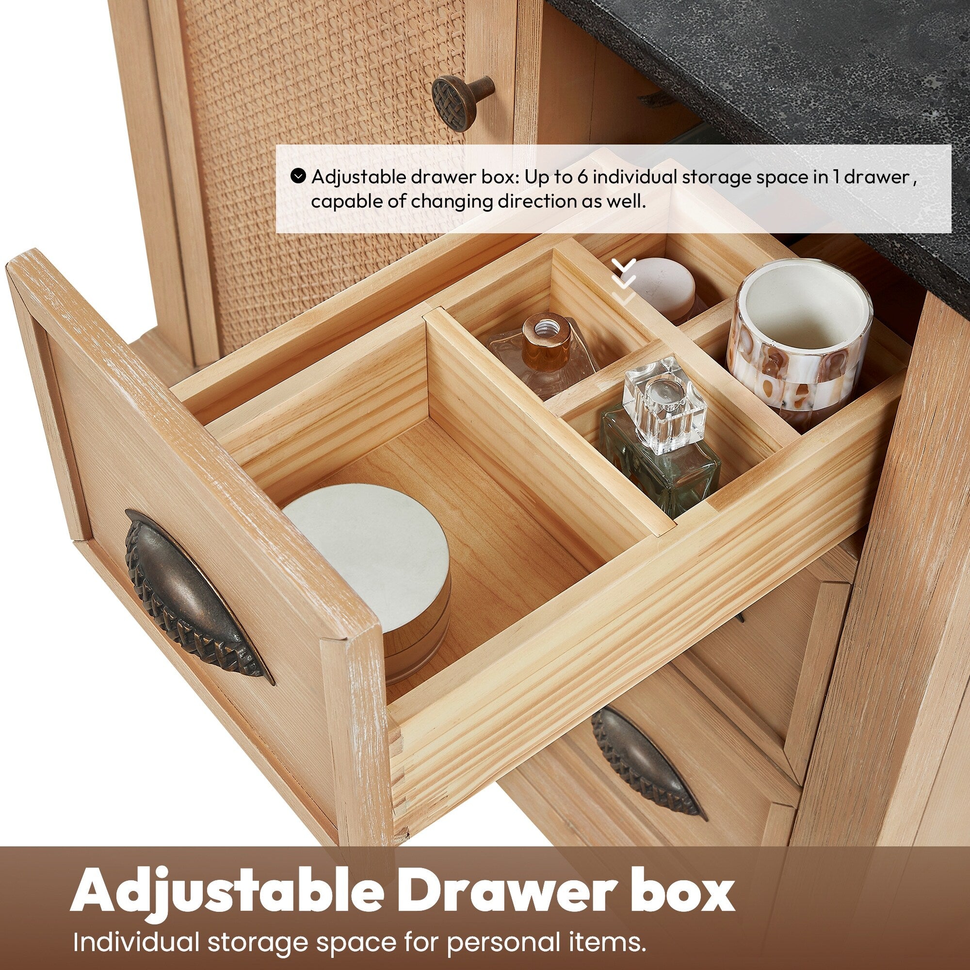 Meuble-lavabo Hervas avec plan de toilette en marbre naturel, sans miroir.