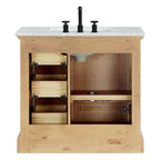 Meuble-lavabo Hervas avec plan de toilette en marbre naturel, sans miroir.