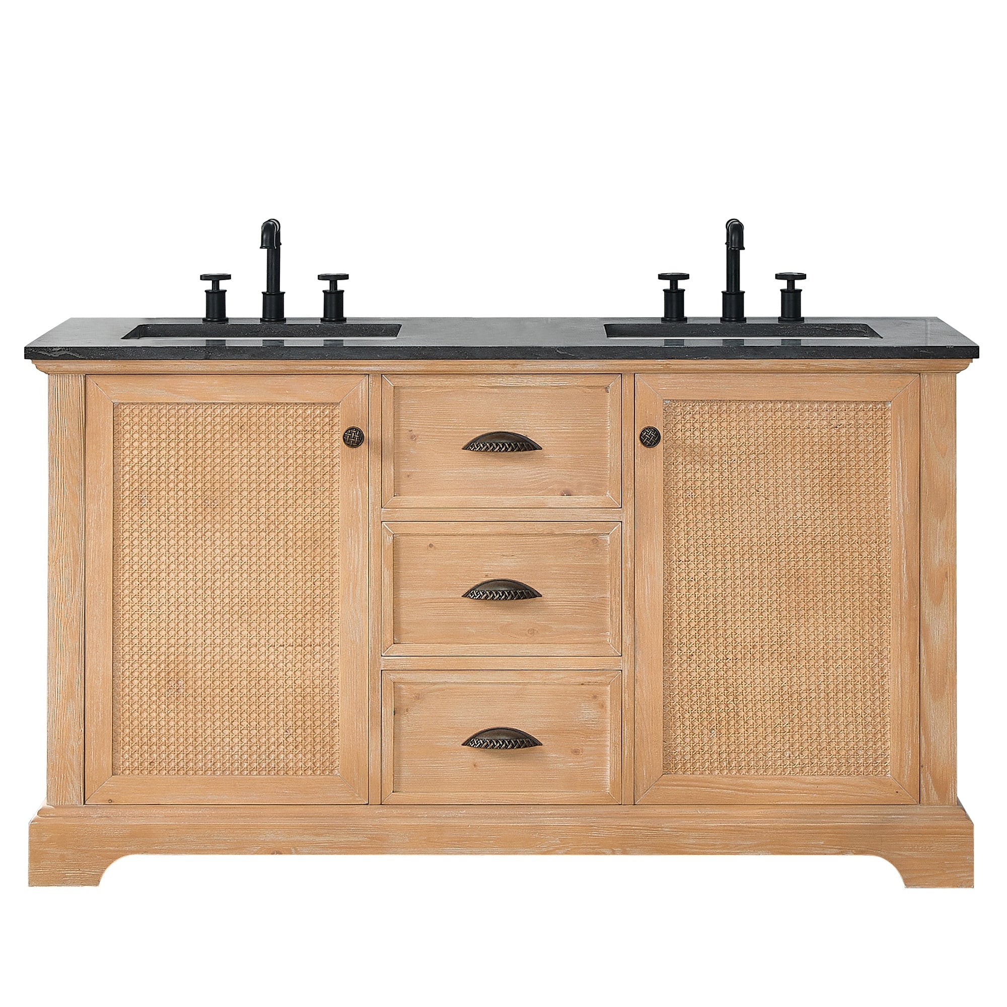 Meuble-lavabo Hervas avec plan de toilette en marbre naturel, sans miroir.