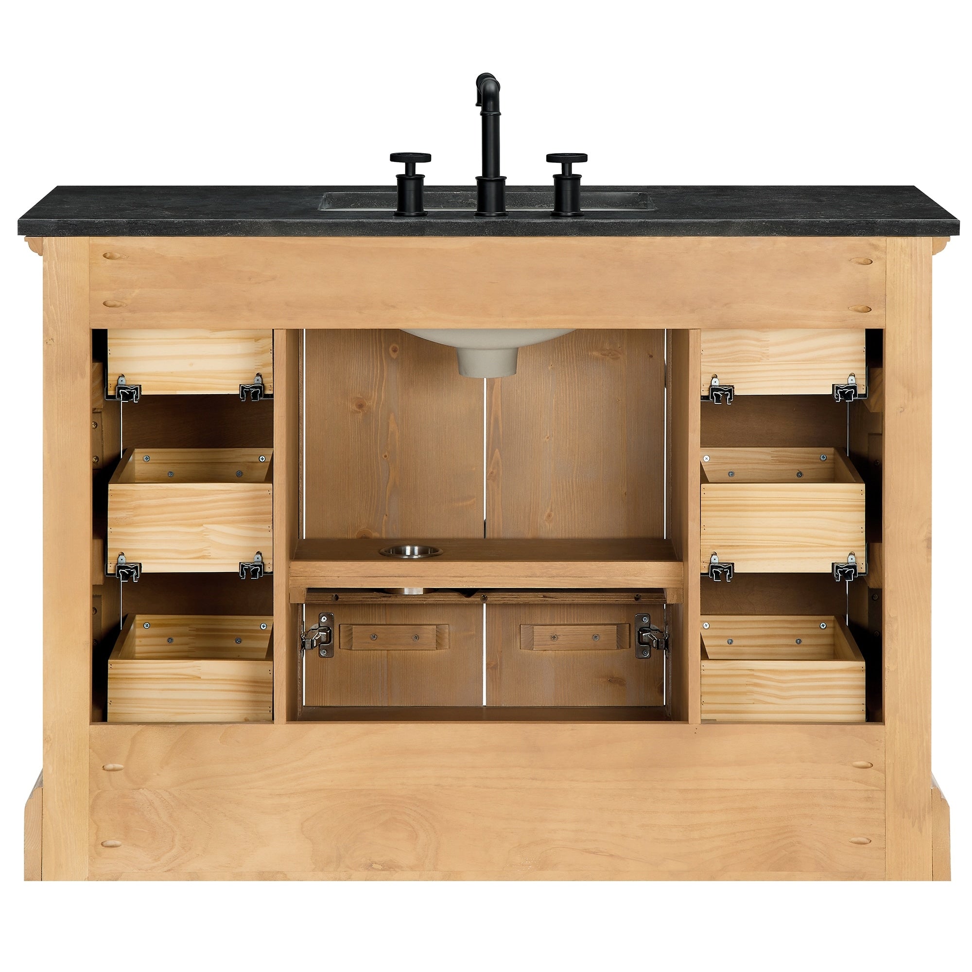 Meuble-lavabo Hervas avec plan de toilette en marbre naturel, sans miroir.