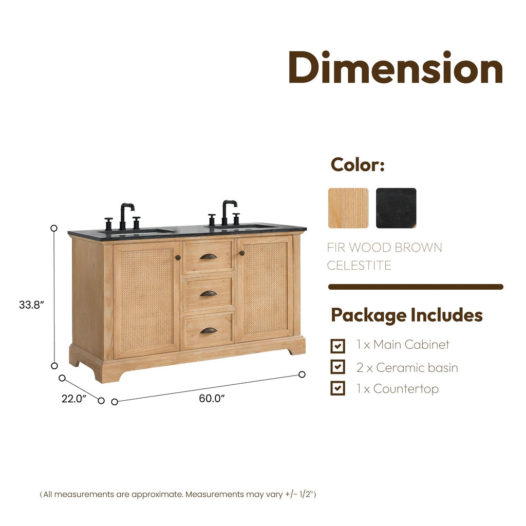Meuble-lavabo Hervas avec plan de toilette en marbre naturel, sans miroir.