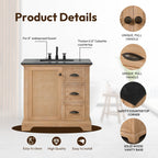 Meuble-lavabo Hervas avec plan de toilette en marbre naturel, sans miroir.