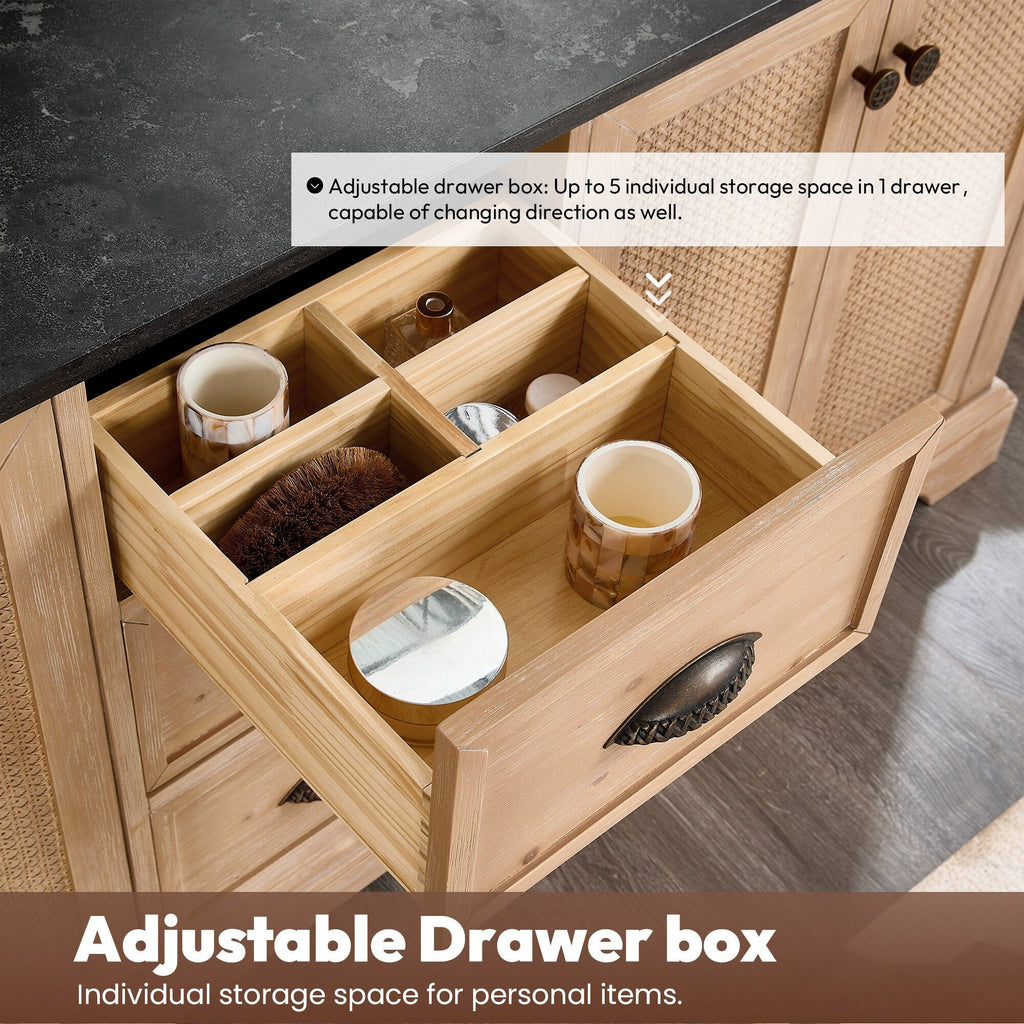 Meuble-lavabo Hervas avec plan de toilette en marbre naturel, sans miroir.