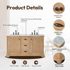 Meuble-lavabo Hervas avec plan de toilette en marbre naturel, sans miroir.