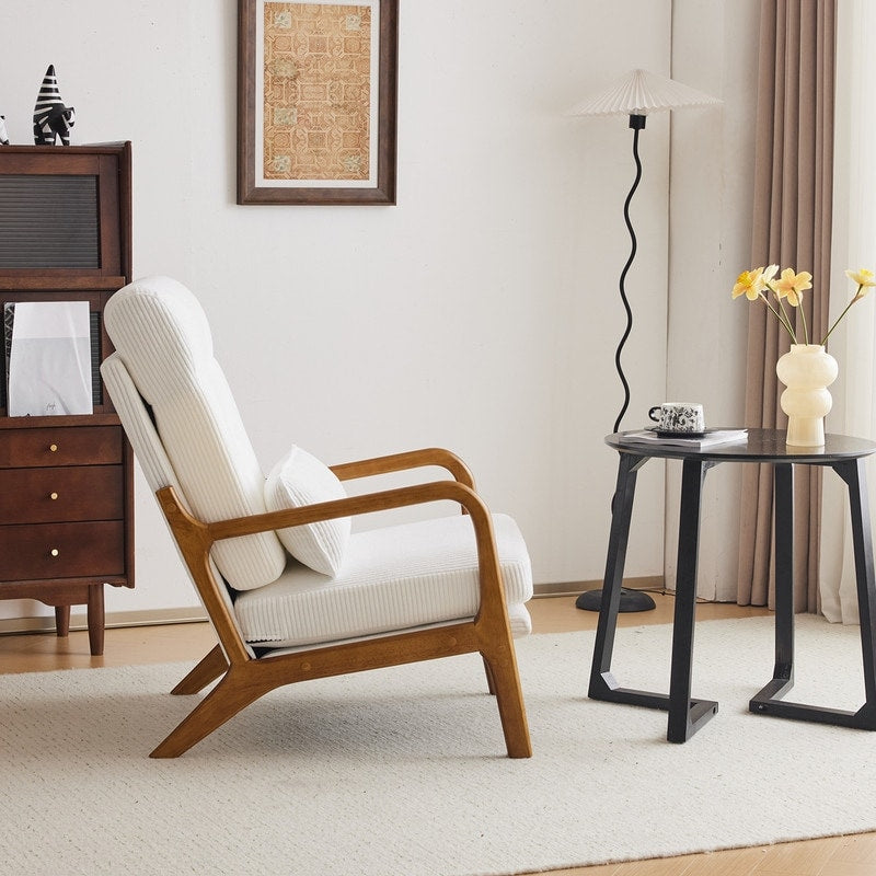 Fauteuil de loisirs à dossier haut avec accoudoirs en bois massif, chaise d'appoint.