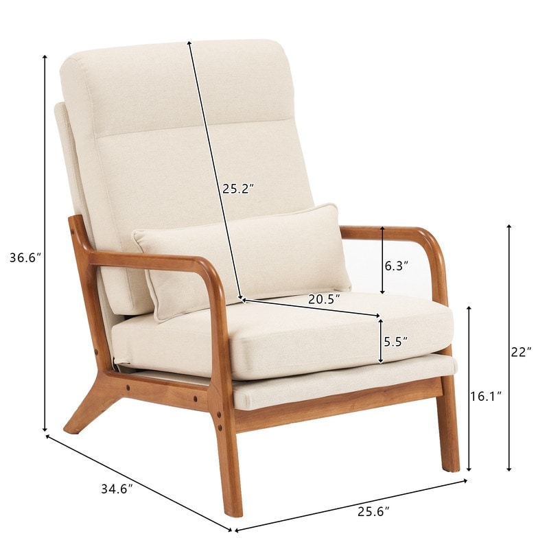 Fauteuil de loisirs à dossier haut avec accoudoirs en bois massif, chaise d'appoint.