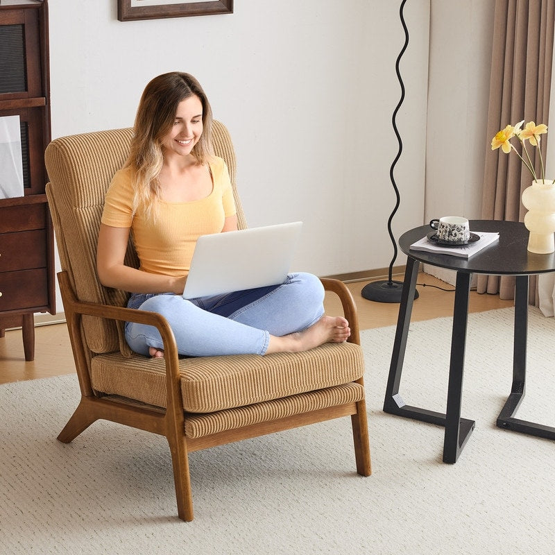 Fauteuil de loisirs à dossier haut avec accoudoirs en bois massif, chaise d'appoint.