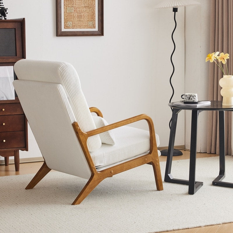 Fauteuil de loisirs à dossier haut avec accoudoirs en bois massif, chaise d'appoint.