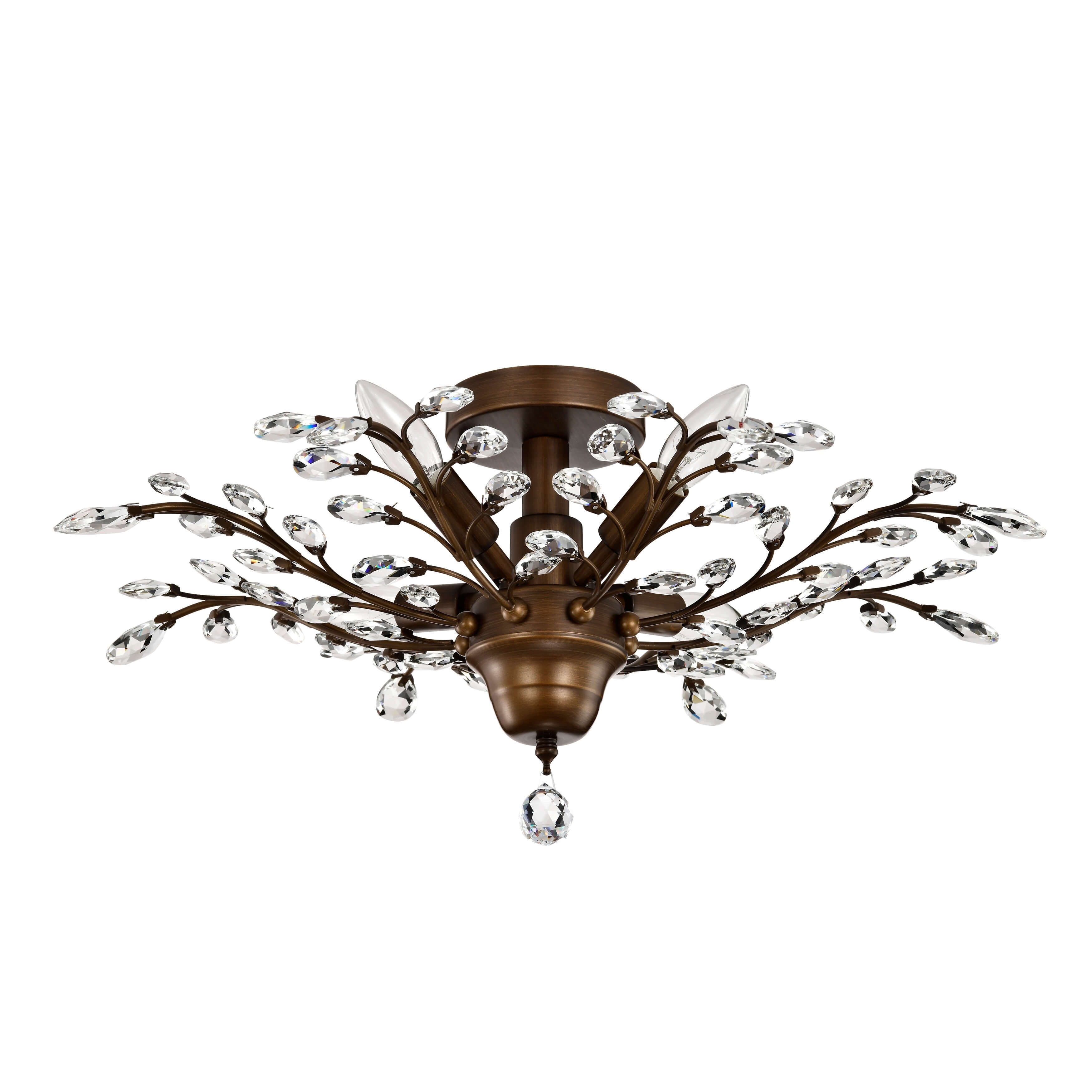 Holly, plafonnier à 4 lumières avec feuilles de cristal