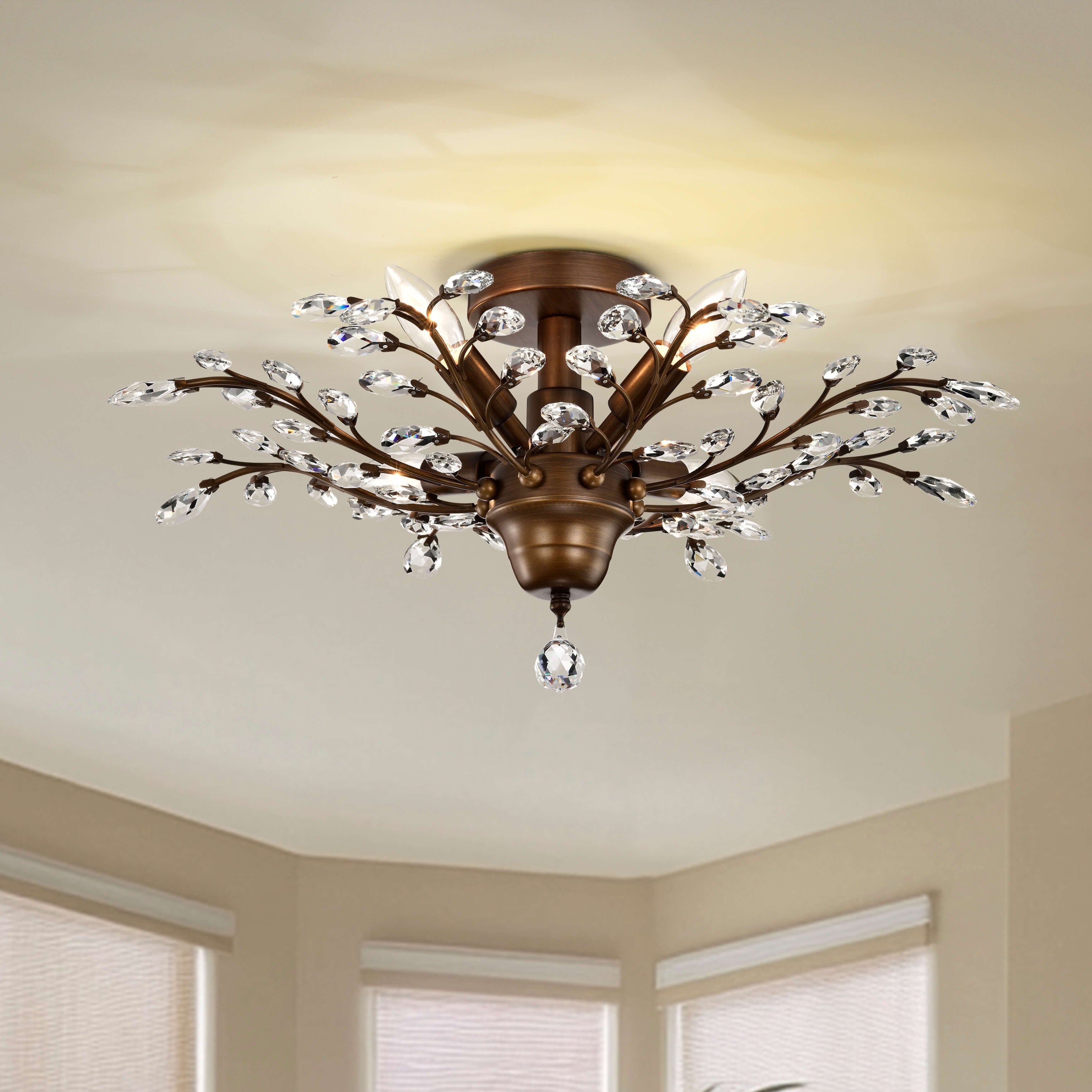 Holly, plafonnier à 4 lumières avec feuilles de cristal