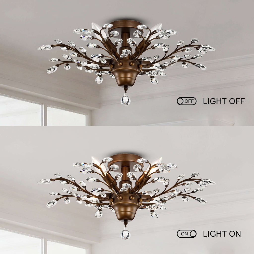 Holly, plafonnier à 4 lumières avec feuilles de cristal