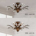 Holly, plafonnier à 4 lumières avec feuilles de cristal