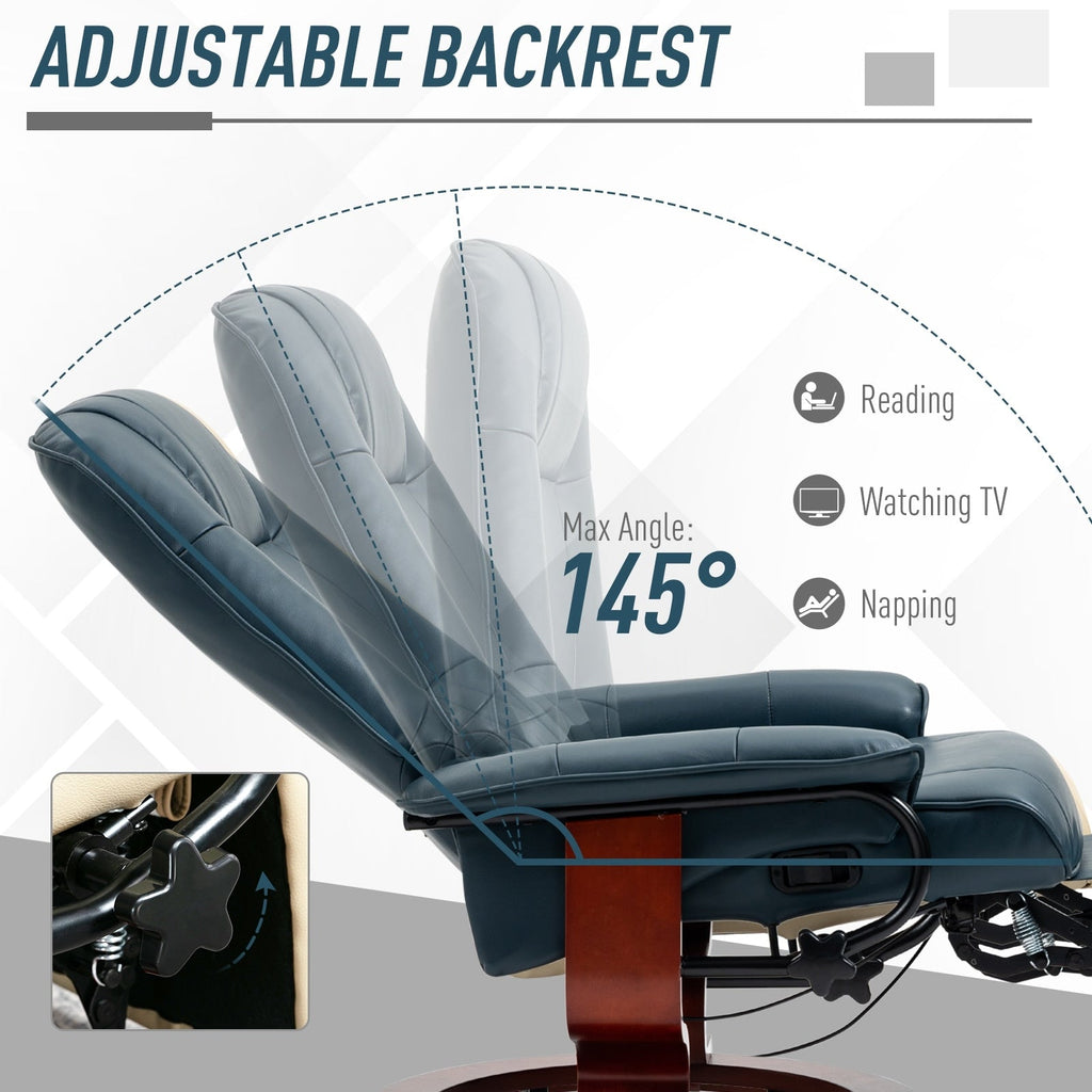 Fauteuil inclinable HomCom en similicuir, réglable, pivotant et à base manuelle, avec repose-pieds confortable et relaxant