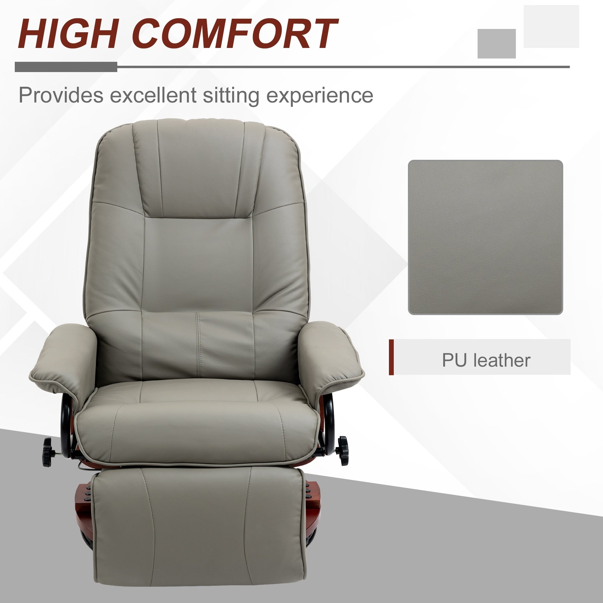 Fauteuil inclinable HomCom en similicuir, réglable, pivotant et à base manuelle, avec repose-pieds confortable et relaxant