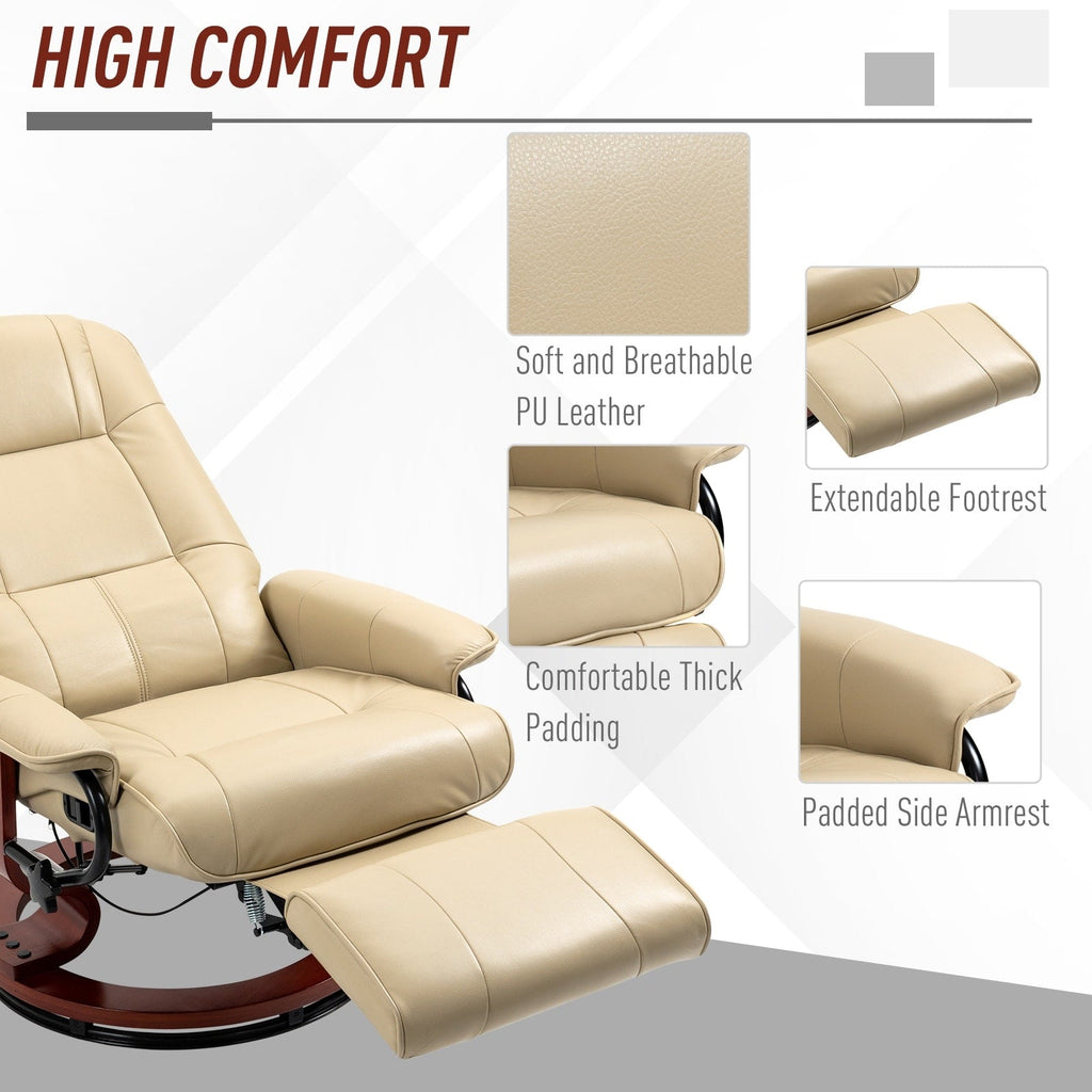 Fauteuil inclinable HomCom en similicuir, réglable, pivotant et à base manuelle, avec repose-pieds confortable et relaxant